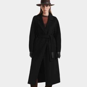 NWT Rudsak Lilia Black Wool and Cashmere Full-length Robe Coat Size M